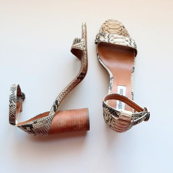 Steve Madden Sara Snakeskin Cylinder Heel Ankle Strap Sandals Size 7.5 - Picture 12 of 16